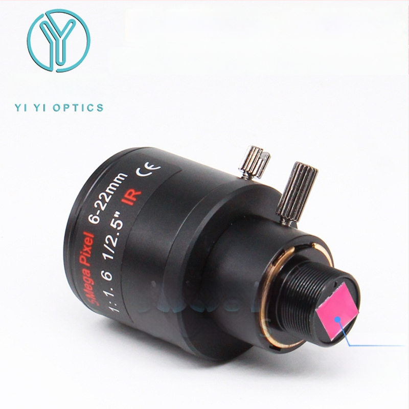 Зум обектив с ръчен зум и заключване, 6-22 мм, M12 интерфейс, F1.6, формат 1/2.5-инчов сензор, минимално фокусно разстояние 0.3 м