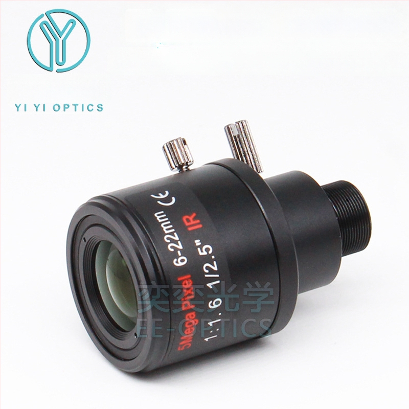 Зум обектив с ръчен зум и заключване, 6-22 мм, M12 интерфейс, F1.6, формат 1/2.5-инчов сензор, минимално фокусно разстояние 0.3 м