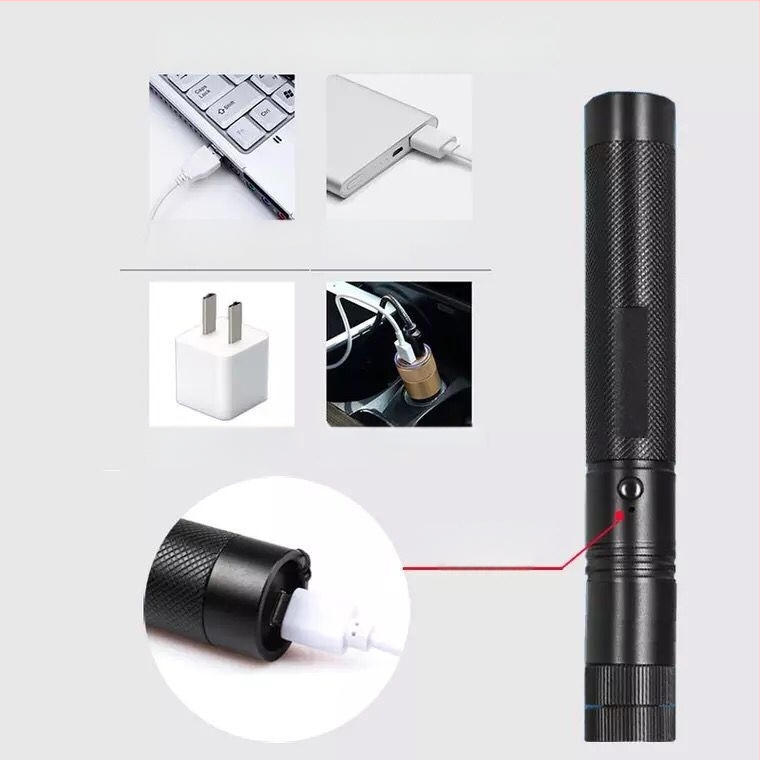 Фенер с лазерен указател и USB презареждане (50W лазер, 5800mAh батерия, въртене на 360°, обхват над 500 м)