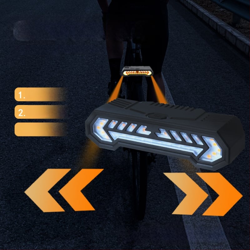 Велосипедна проекционна задна светлина с USB-C зареждане, вградена 1200mAh батерия, монтаж с ластик – ляв/десен сигнал за завой