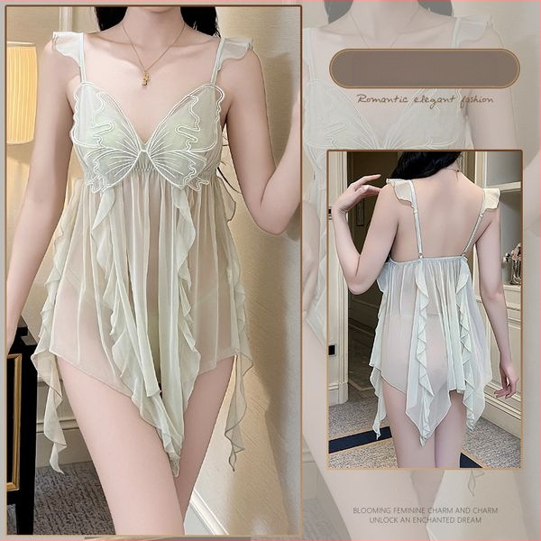 Polüestrist kõrge vöökoht, lõigatud gazes paelad, seksi­kas seljaosa disain, koduseks kandmiseks