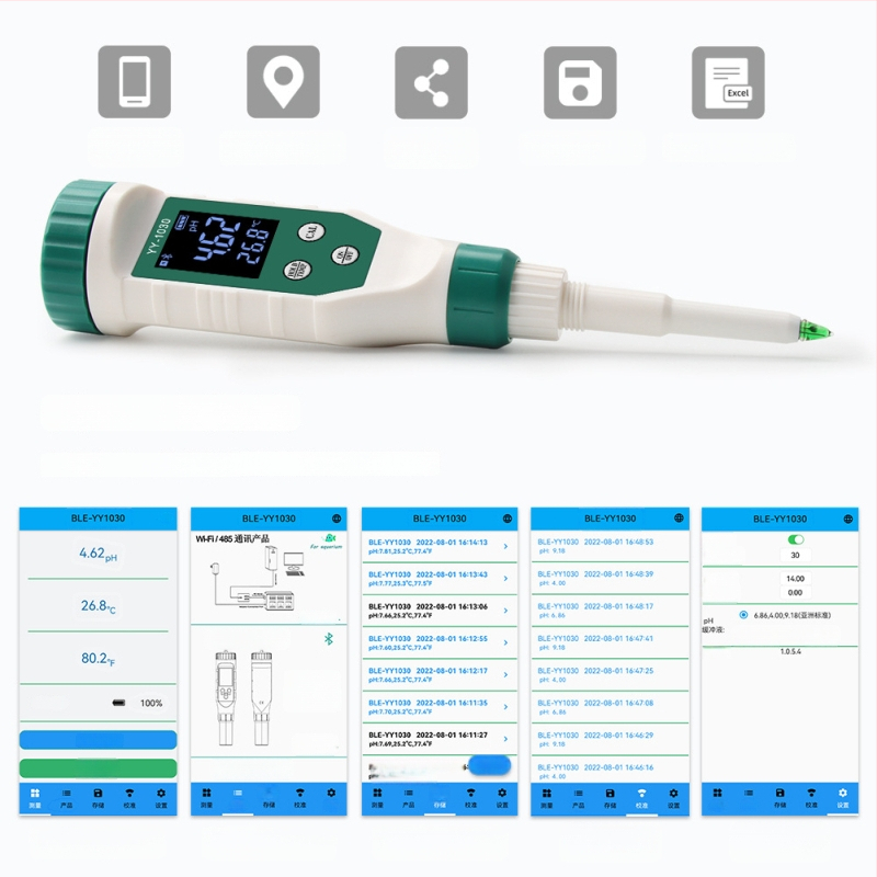 Портативен pH метр с цифров дисплей, игловиден датчик, диапазон pH 0–14, точност 0.01, компенсация на температурата 0–60°C