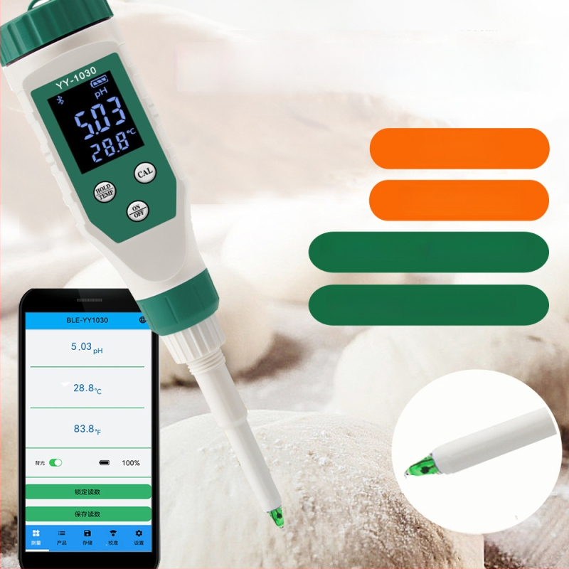 Портативен pH метр с цифров дисплей, игловиден датчик, диапазон pH 0–14, точност 0.01, компенсация на температурата 0–60°C