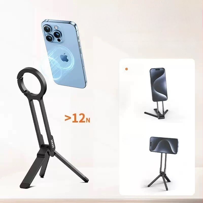 Θήκη τηλεφώνου με μαγνητικό καραμπίνερ, πτυσσόμενη, κατασκευή από κράμα αλουμινίου, επιτραπέζιο στήριγμα