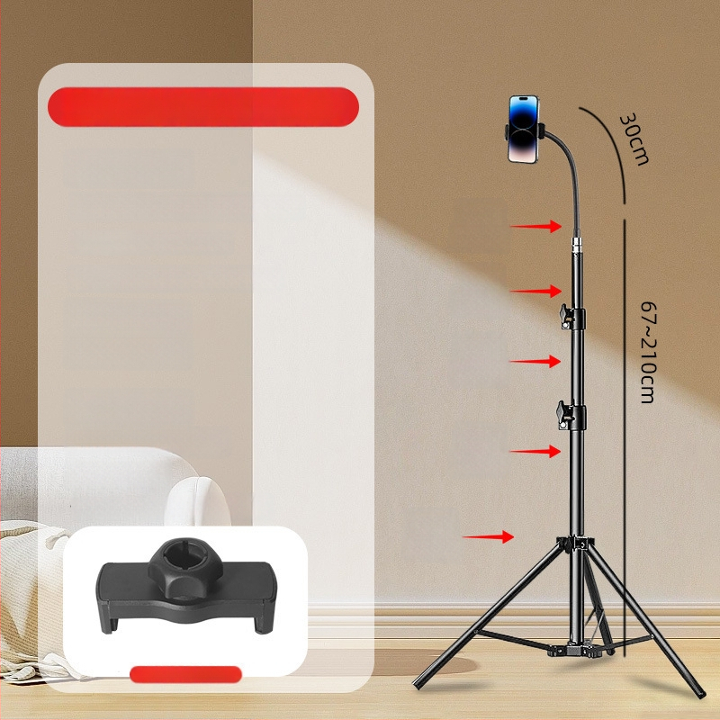 Podlahový stojan s klipom na telefón/tablet, voľne nastaviteľný, ABS+kovová konštrukcia, nosnosť až 2 kg