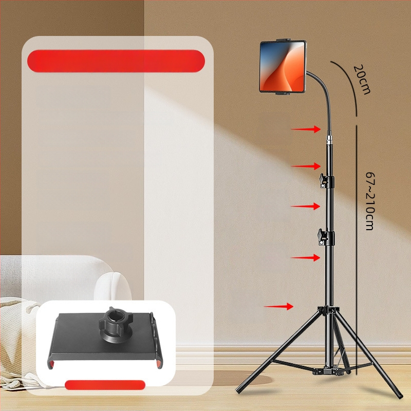 Podlahový stojan s klipom na telefón/tablet, voľne nastaviteľný, ABS+kovová konštrukcia, nosnosť až 2 kg