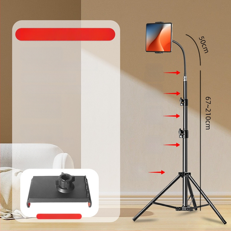 Podlahový stojan s klipom na telefón/tablet, voľne nastaviteľný, ABS+kovová konštrukcia, nosnosť až 2 kg