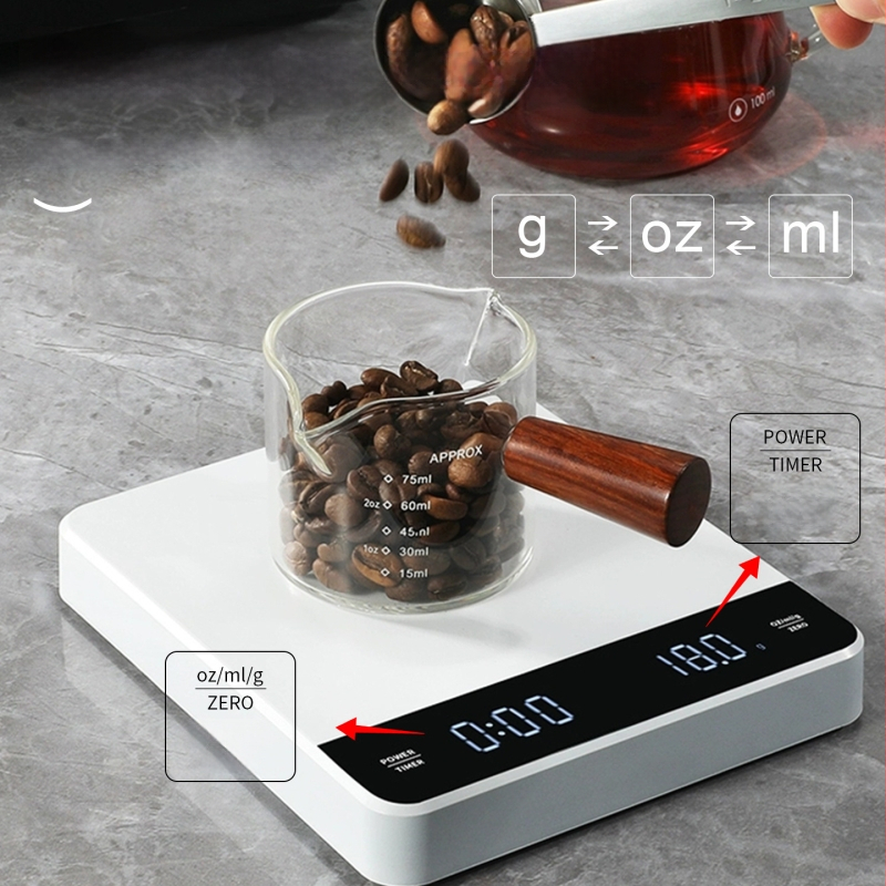 Changxie C05 Elektronska vaga za kavu, prijenosna kuhinjska vaga s preciznošću 3 kg/0,1 g, pametna vaga za ručno pripremljenu kavu