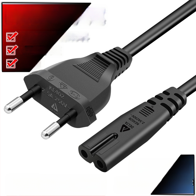 VDE certificirani kabel od čiste bakra europskog standarda, dvije utičnice, kraj s 8 znakova, dvije jezgre, za LCD televizore, stolnu lampu, zvuk, pisač