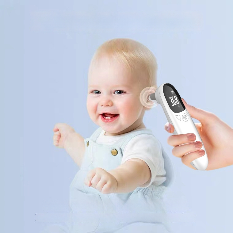 Beebide kõrvatermomeeter, meditsiinilise klassi, nutikas, mudel E01, CE-sertifikaat, Kõrge temperatuuriga alarm, Ajalooliste andmete salvestamine