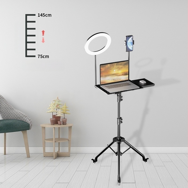 Βάση για φορητό υπολογιστή με ρυθμιζόμενο ύψος, ράφι γραφείου και περιστρεφόμενο δίσκο σε βάση τρίποδου