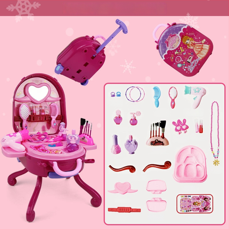 Set za makeup u kutiji s toaletnim stolom za djevojčice, 3–6 godina, prijenosna torbica