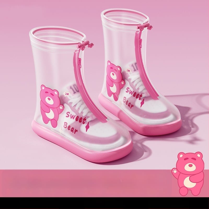 Детски водоустойчив протектор за обувки за момичета, антихлъзгащ дизайн, PVC материал, карикатурен стил