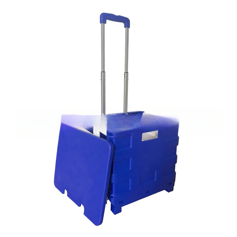 Пластмасова сгъваема количка за пазаруване с регулируема дръжка, двуколесна, товароподемност 45 кг