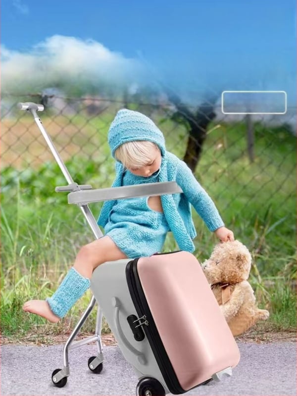 Noņemams bērnu ceļojumu kufers ar sēdēšanas funkciju, universāli riteņi, unisex, svars ap 3–5 kg