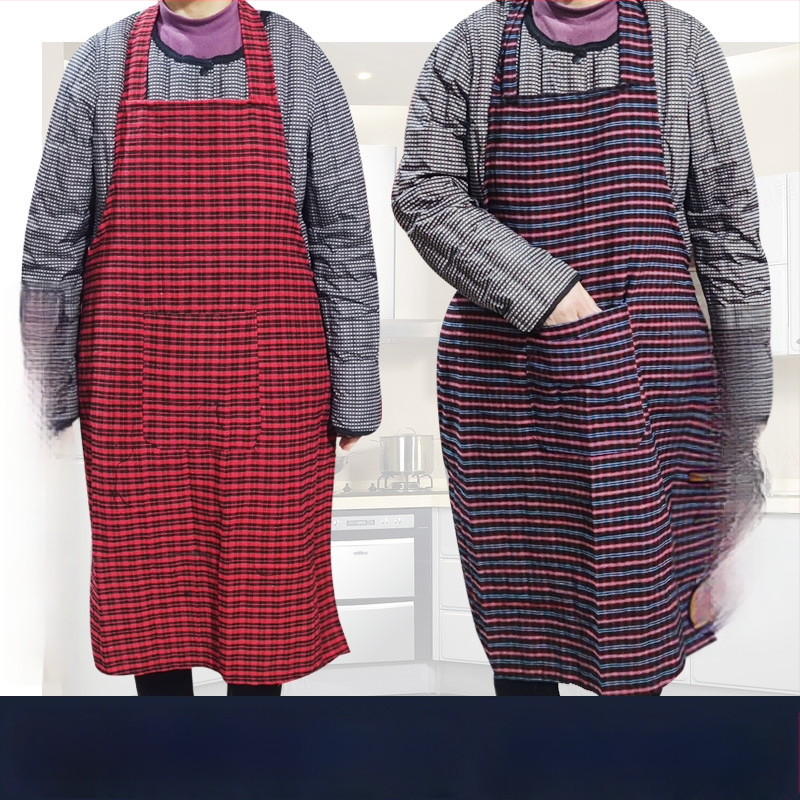 Kratka pamučna kućna pregača s trakom, unisex, karirani uzorak, otporna na mrlje i habanje, mekana, za kuhinju i kućne poslove