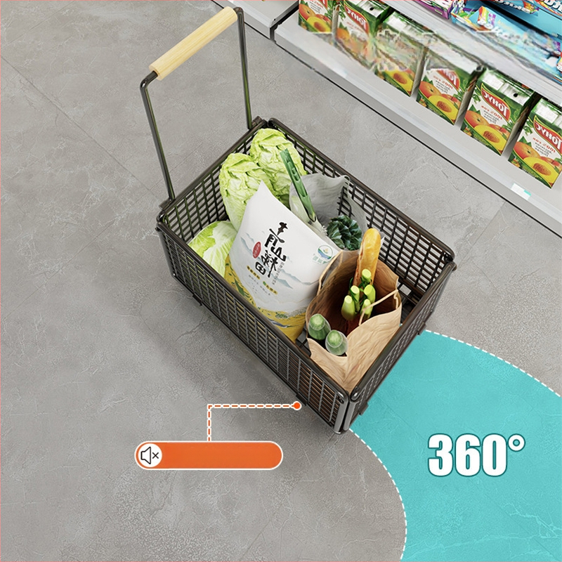 Портативна четириколесна пазарска количка с дърпателна дръжка — от неръждаема и въглеродна стомана, 20 кг товар, модерен минималистичен дизайн