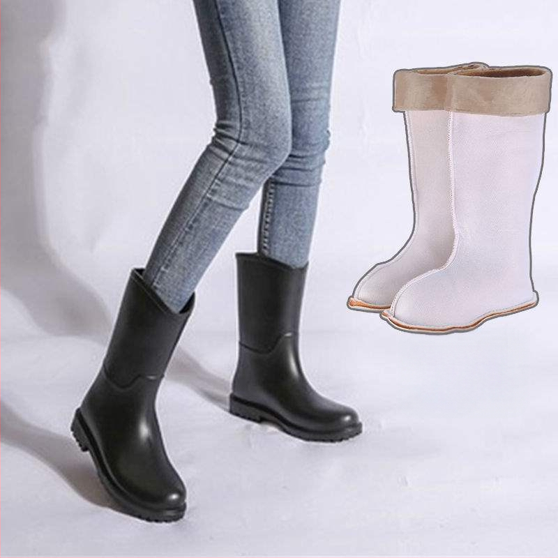 Дамски ботуши за дъжд - средна височина на тръбата, PVC горна част, несклъзващи се водоустойчиви гумени ботуши, есенно-зимни