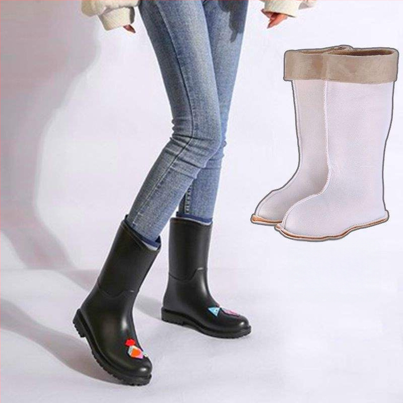 Дамски ботуши за дъжд - средна височина на тръбата, PVC горна част, несклъзващи се водоустойчиви гумени ботуши, есенно-зимни