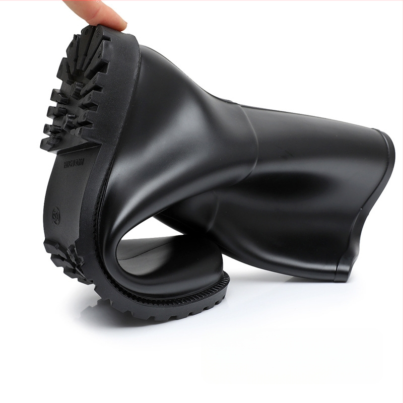 Дамски ботуши за дъжд до средната част на прасеца, PVC върх, нисък ток 1-3 см, абстрактен модел, подходящи за всички сезони