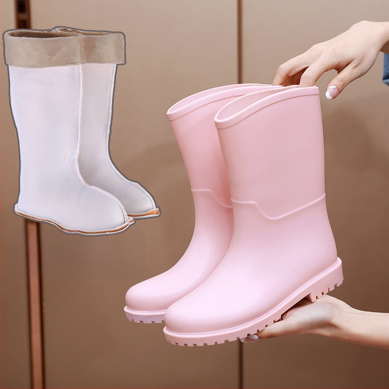 Дамски ботуши за дъжд до средната част на прасеца, PVC върх, нисък ток 1-3 см, абстрактен модел, подходящи за всички сезони