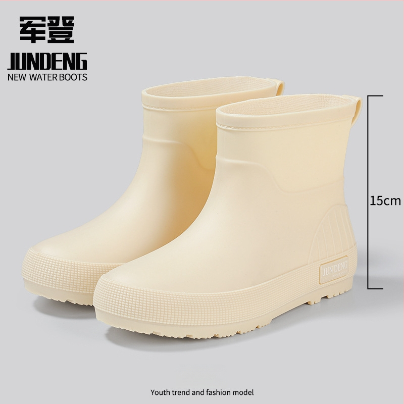Дамски дъждовни ботуши PVC горна част, нисък маншет, удебелени, плосък ток, четири сезона