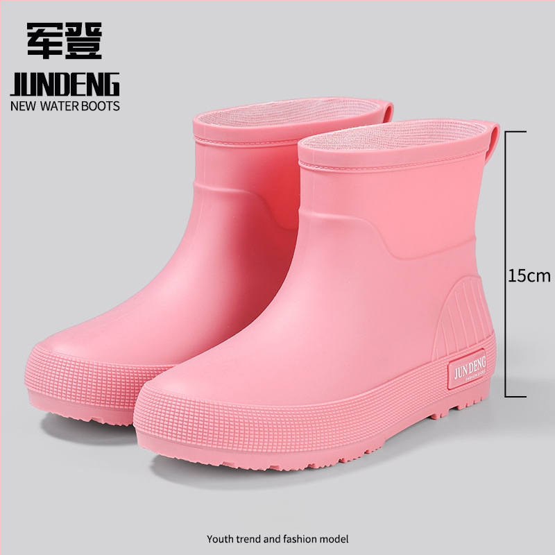 Дамски дъждовни ботуши PVC горна част, нисък маншет, удебелени, плосък ток, четири сезона