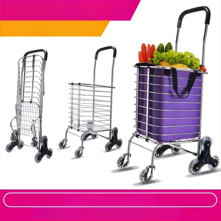 Портативна сгъваема количка за пазаруване с 4 колела, от алуминиева сплав, сгъваема и с функция за катерене по стълби