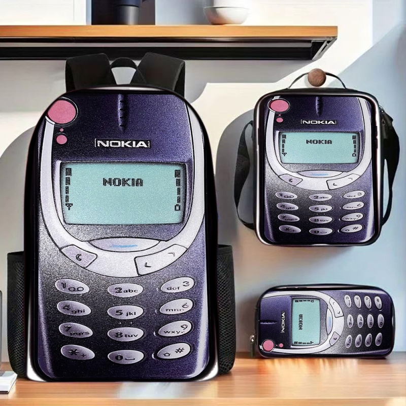 Unisex ranac od Oxford materijala s printom mobitela, moderan školski ranac s anime motivom, prozračna poliester podstava, proljeće 2025