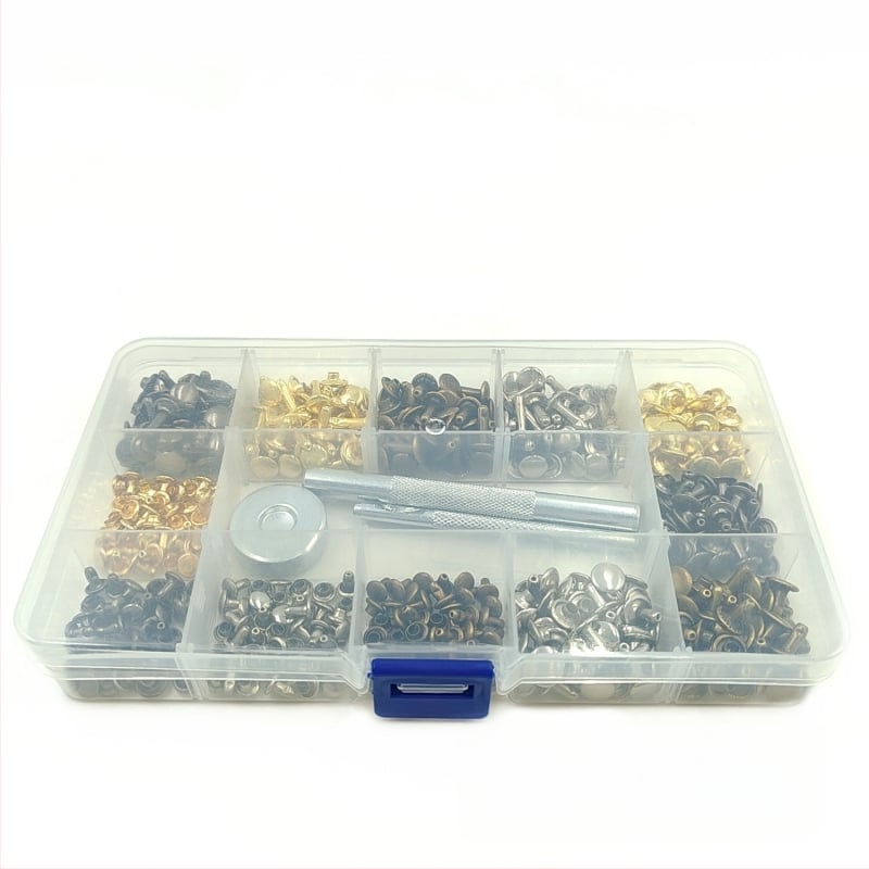 480 части метални декоративни заклепки за кожени изделия – кръгли плоски двустранни заклепки, копчета за облекло