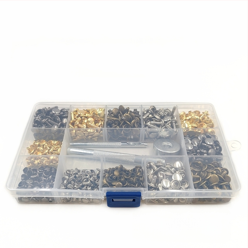 480 части метални декоративни заклепки за кожени изделия – кръгли плоски двустранни заклепки, копчета за облекло