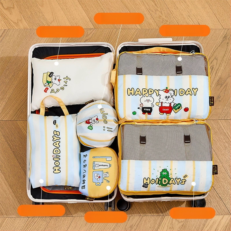 Комплект пътни чанти за съхранение с карикатурен дизайн за бельо и дрехи, PP материал, многочастен комплект