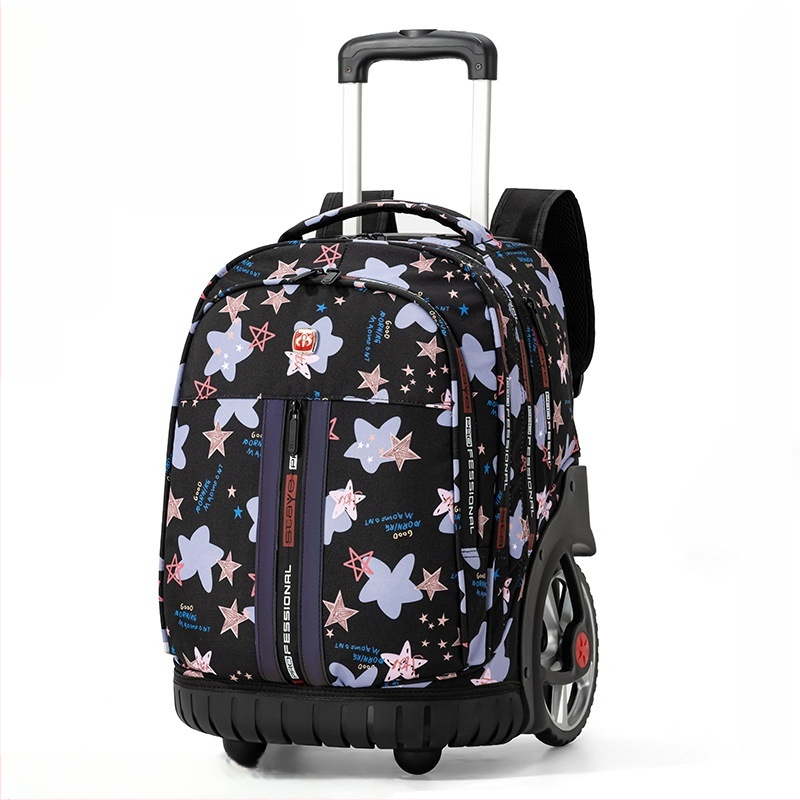 Дамска раница с колела за ученици от средното училище и нагоре, с една въртяща се ролка, Oxford плат, водоустойчива, антибактериална и износоустойчива, отразителни елементи за нощна безопасност, криви презрамки за рамо, подплата от полиестер, стил градска 