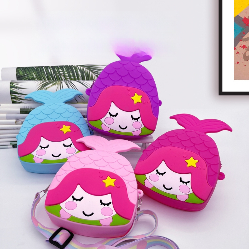 Силиконов монетник за момичета с русалка — карикатурен дизайн, водоустойчив, износоустойчив, без подплата