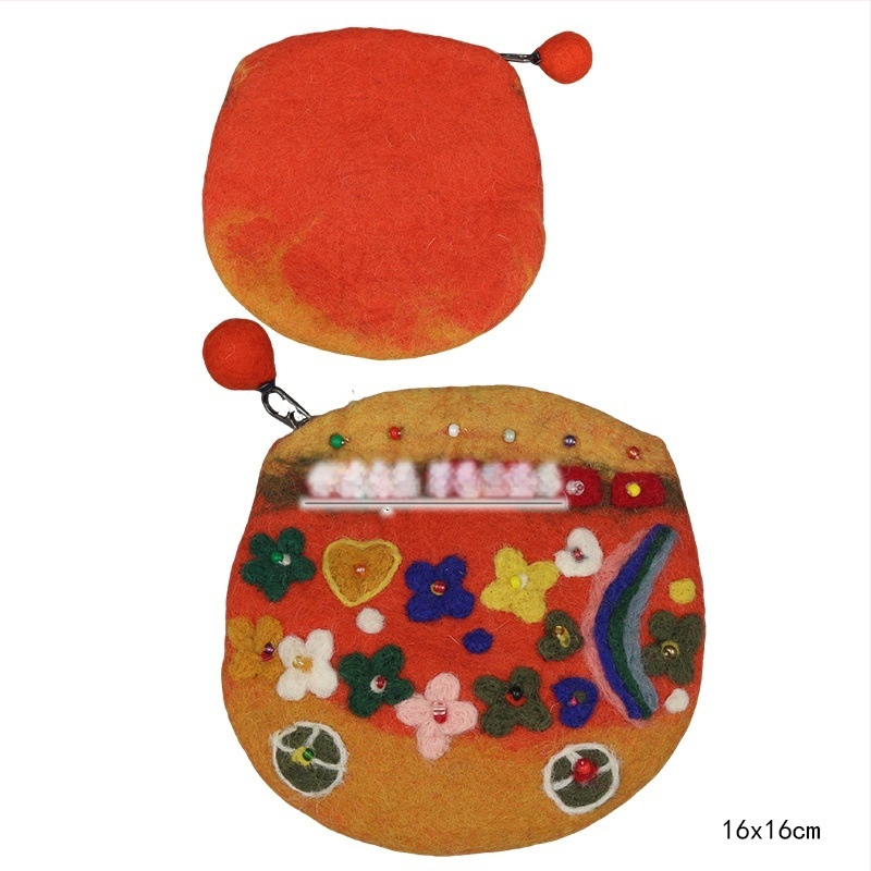 Монетник от филц, флорална шарка, стил свеж и сладък, за жена, есен 2025 (Материал: филц; Модел: флорална шарка; Стил: свеж и сладък; Пол: жена; Година/Сезон: есен 2025)