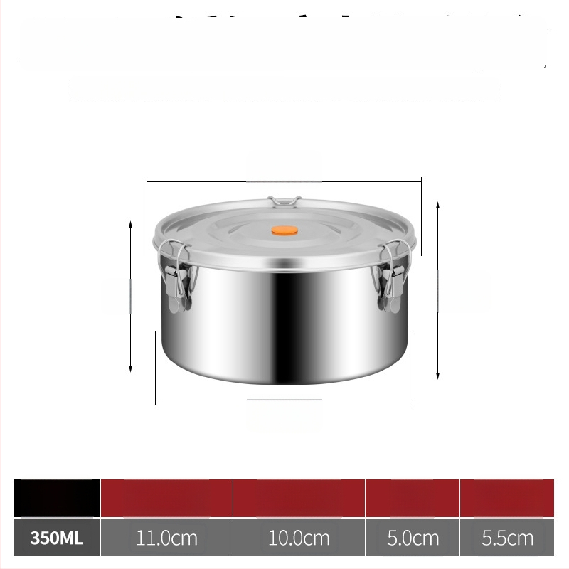 Кръгла кутия за обяд от 304 неръждаема стомана с уплътнение срещу протичане, микровълнова безопасна, капацитет 1–2 л; подходяща за столова и пикник на открито.