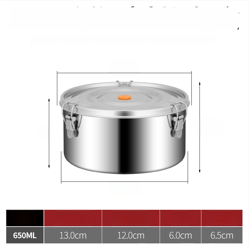 Кръгла кутия за обяд от 304 неръждаема стомана с уплътнение срещу протичане, микровълнова безопасна, капацитет 1–2 л; подходяща за столова и пикник на открито.