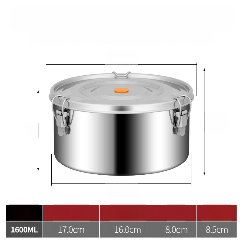 Кръгла кутия за обяд от 304 неръждаема стомана с уплътнение срещу протичане, микровълнова безопасна, капацитет 1–2 л; подходяща за столова и пикник на открито.