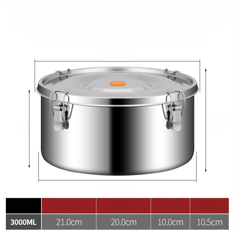 Кръгла кутия за обяд от 304 неръждаема стомана с уплътнение срещу протичане, микровълнова безопасна, капацитет 1–2 л; подходяща за столова и пикник на открито.