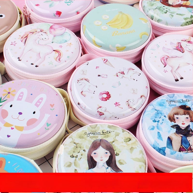 Монетник Benjie с карикатурно животно, кръгла метална кутия, мини чанта за ключове и слушалки, градски минимализъм, PU подплата, водоустойчив и износоустойчив