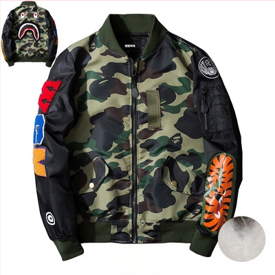 Jachetă bomber brodată, stil european-american, izolație groasă, închidere cu fermoar, guler înalt