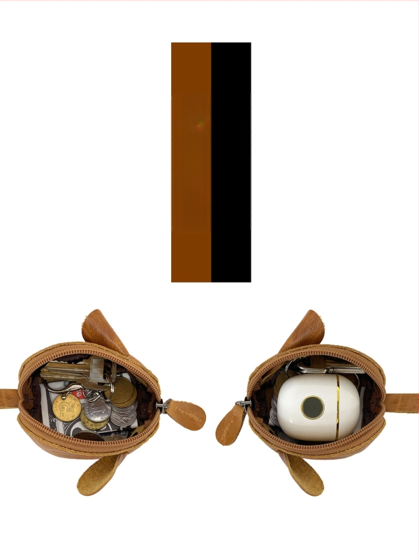 монетник и ключодържател от естествена кожа, първи слой телешка кожа, анимационен мотив с мишка, унисекс