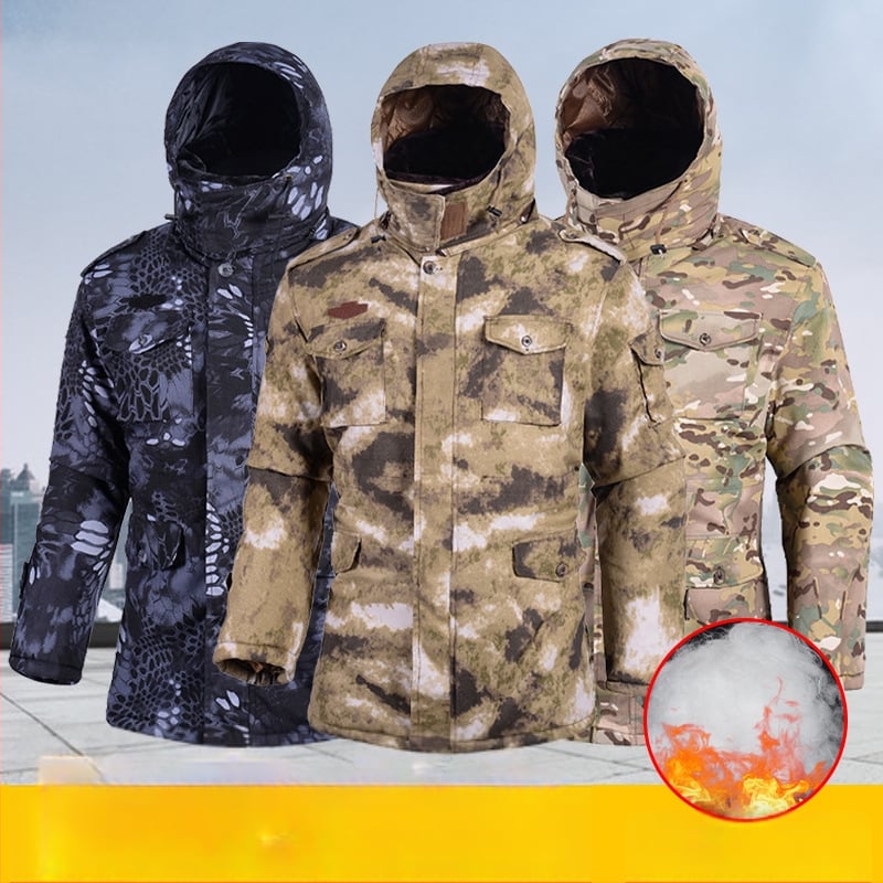Военен мъжки зимен палто, камуфлажен дизайн, водоустойчиво, памучно подплатено, за външни условия