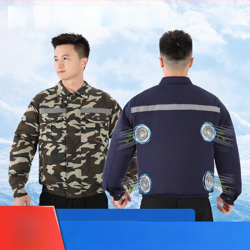 Palton de lucru masculin de vară cu patru ventilatoare pentru răcire, protecție reflectivă solară, 100% poliester