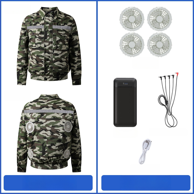 Palton de lucru masculin de vară cu patru ventilatoare pentru răcire, protecție reflectivă solară, 100% poliester