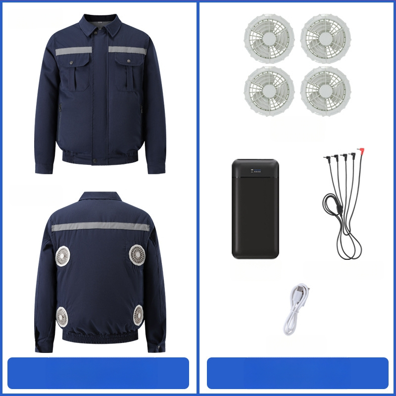 Palton de lucru masculin de vară cu patru ventilatoare pentru răcire, protecție reflectivă solară, 100% poliester