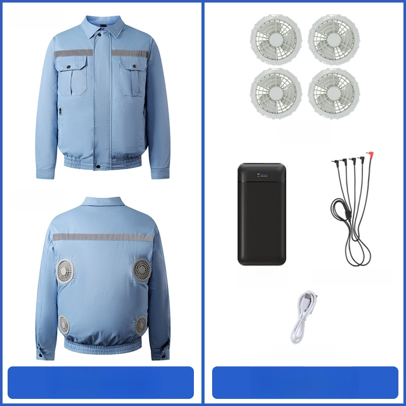 Palton de lucru masculin de vară cu patru ventilatoare pentru răcire, protecție reflectivă solară, 100% poliester