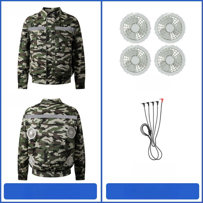 Palton de lucru masculin de vară cu patru ventilatoare pentru răcire, protecție reflectivă solară, 100% poliester