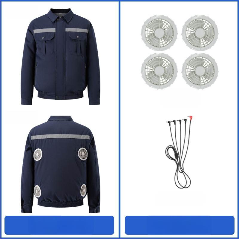 Palton de lucru masculin de vară cu patru ventilatoare pentru răcire, protecție reflectivă solară, 100% poliester