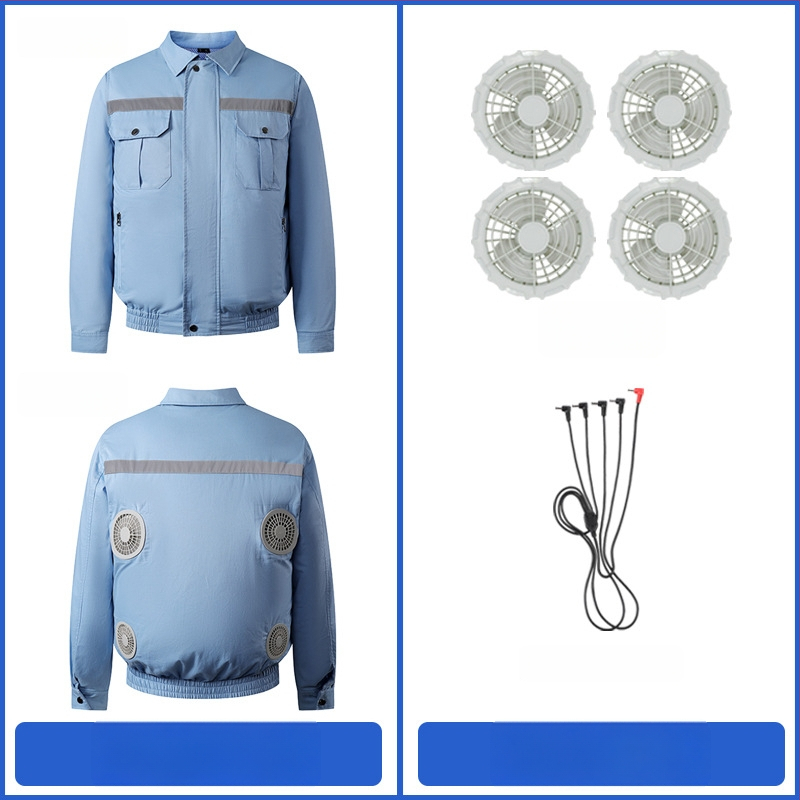 Palton de lucru masculin de vară cu patru ventilatoare pentru răcire, protecție reflectivă solară, 100% poliester